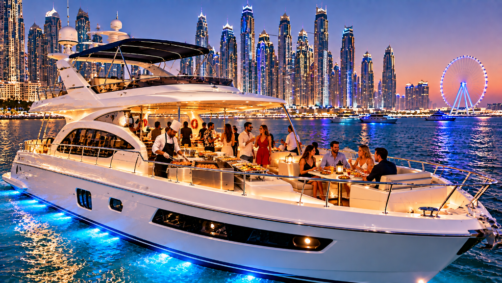 2-Hour Dubai Marina Yacht Tour with BBQ Dinner | Luxury Sharing Yacht Cruise & Skyline Views